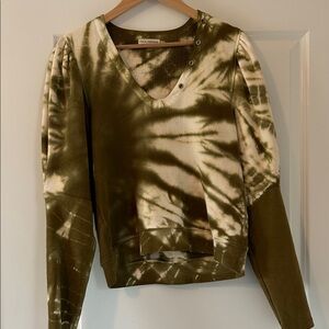 NWOT Ulla Johnson Jude Tie Dye Puff Sleeve Pullover Sweatshirt Olive Green L